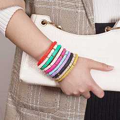 10шт 10 цвета полимерная глина хейши из бисера эластичные браслеты BJEW-PH01445