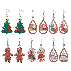 Рождественские деревянные серьги-подвески с принтом EJEW-JE06519
