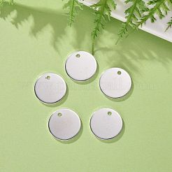 304ステンレススチールチャーム  空白タグのスタンプ  フラットラウンド  銀  15x1mm  穴：1.2mm&nbsp;X-STAS-H436-66S-15mm