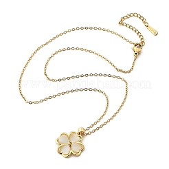 Латунный кубический циркониевый стеклянный кулон в виде клевера кошачий глаз ожерелья для женщин NJEW-S448-07G