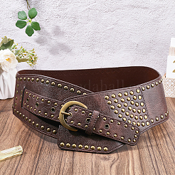 Retro-antike Bronzelegierung Nieten PU-Leder weißer Taillengürtel für Frauen&nbsp;AJEW-WH20098-075B