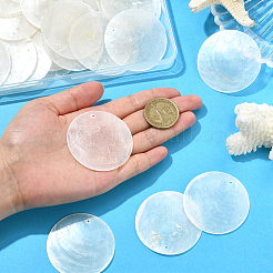 60 шт. плоские круглые подвески из ракушек капиз&nbsp;SSHEL-SC0001-49