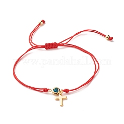 Braccialetto di fascino di strass tondo croce e piatto&nbsp;BJEW-JB07122