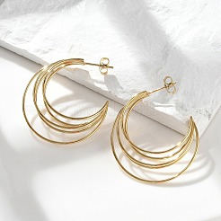 Многослойные серьги-гвоздики в форме буквы С из нержавеющей стали марки 304&nbsp;EJEW-Z098-28G