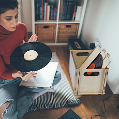 Aufbewahrungsboxen aus Holz mit Lochgriffen für Musikplatten&nbsp;ODIS-WH0080-09A