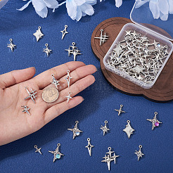 64pcs10スタイルチベットスタイル亜鉛合金ペンダント  スターのチャーム  アンティークシルバー＆プラチナ  14.5~25x9~20x1.5~5mm  穴：1.2~1.8mm&nbsp;FIND-TA0009-14