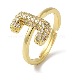 Bague réglable en laiton plaqué avec lettres micro pavées et zircones cubiques transparentes pour femmes&nbsp;KK-S391-03G-J