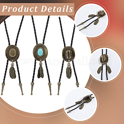 3 stücke 3 arten schwarz pu imitation leder legierung pflastern synthetische türkis feder cowboy hut polo krawatte lasso halsketten für männer&nbsp;NJEW-GF0001-17
