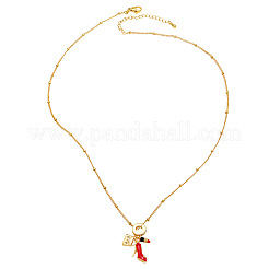 Латунные ожерелья с подвесками из эмали с микропаве из прозрачных кубических цирконий FS-WG967EC-02