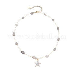 3 шт. 3 стиля латунные ручная работа натуральный морганит и аметист и лабрадорит самородки звеньевая цепь сплав эмаль морская звезда кулон ожерелья для женщин NJEW-JN05366