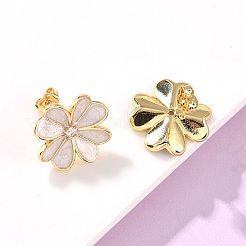Цветок латунь эмаль серьги стержня&nbsp;EJEW-C177-01G-02