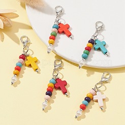 Крест и круглый кулон из синтетической бирюзы&nbsp;HJEW-JM01174