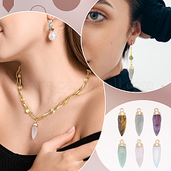 6 stücke 6 arten top goldene überzogene opalite & natürliche tiger eye & aventurin & labradorit & rose quarz & amethyst spitzen anhänger&nbsp;G-BC0001-63