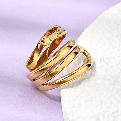 女性用304ステンレススチールカフオープンリング  ライン  イオンプレーティング（ip）  18KGP本金メッキ  17mm  内径：17mm&nbsp;RJEW-L342-17G