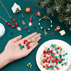 子供向けクリスマスブレスレット作りキット  スター＆ワードアクリル＆ガラス＆プラスチックビーズを含む  クリスマスツリー＆サンタクロース＆トナカイ＆グローブ合金エナメルペンダント  ミックスカラー  ペンダント：8ピース/セット&nbsp;DIY-NB0006-92