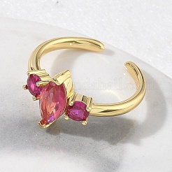 Offene Manschettenringe aus Messing mit Mikropavé und Zirkonia für Damen&nbsp;RJEW-L343-14G-01