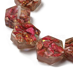 天然の染色されたインペリアルジャスパーと樹脂ビーズの連売り  六角  サクランボ色  18x16x6mm  穴：1.5mm  約10個/連  6.93インチ（17.6cm）&nbsp;G-G083-D03-01
