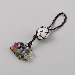 Подвеска из натурального кристалла кварца с кисточкой из драгоценных камней и нейлоновой нитью&nbsp;AJEW-WH0398-004B