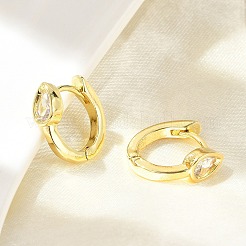 Серьги-кольца из латуни с микропаве из прозрачных кубических цирконий в форме капли EJEW-D311-132G