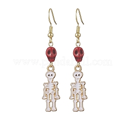 Комплект из ожерелья и сережек-гвоздиков из сплава эмали и синтетической бирюзы с черепом SJEW-JS01341