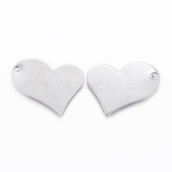 変色しにくい304ステンレススチールペンダント  空白タグのスタンプ  ハート  ステンレス鋼色  21x26x0.8mm  穴：2mm&nbsp;STAS-H422-24P
