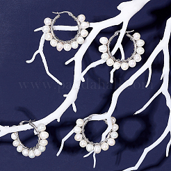 4 пара плетеных серег-колец из натурального жемчуга EJEW-UN0002-10