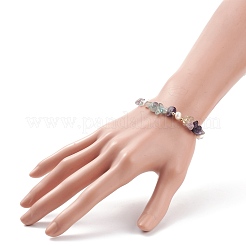 Chip di fluorite naturale e braccialetto scorrevole con perline di perle&nbsp;BJEW-JB08334-01