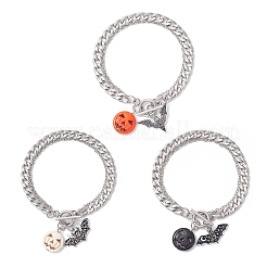 3 pz 3 colori lega di Halloween smalto pipistrello e ciondolo zucca turchese sintetico tinto set braccialetto in acciaio inossidabile 304&nbsp;BJEW-JB12446