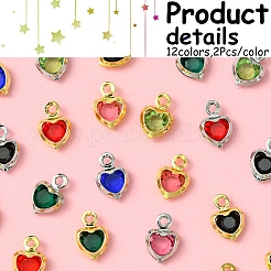 24 шт. 12-цветная подвеска в форме сердца с покрытием из латуни и стекла&nbsp;KK-FS0001-39