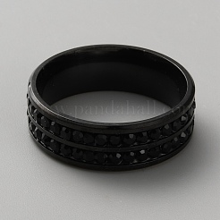 ラインストーンの指輪  ユニセックス201ステンレススチールリング  ブラック  8mm  内径：21mm&nbsp;RJEW-WH0005-04EB