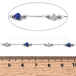 Handgefertigte Perlen aus natürlichem Lapislazuli und synthetischem Howlith sowie runde Gliederketten aus Edelstahl 316&nbsp;CHS-L033-07P-03
