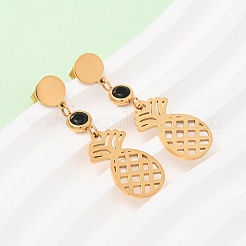 Серьги-гвоздики с подвесками в виде ананаса из нержавеющей стали 304&nbsp;EJEW-F393-09G