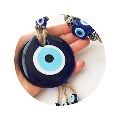 Плоская круглая подвеска со стеклянной кисточкой от сглаза EVIL-PW0002-17