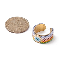 Стеклянные бисерные кольца сглаза с открытыми манжетами RJEW-MZ00007