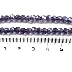 電気メッキ透明ガラスビーズ連売り  ファセット（32ファセット）  ラウンド  パール光沢メッキ  インディゴ  4mm  穴：0.7mm  約87~93個/連  32~33cm&nbsp;EGLA-A035-T4mm-A15