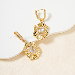 Элегантные шестигранные латунные серьги-кольца с прозрачным кубическим цирконием MI6805