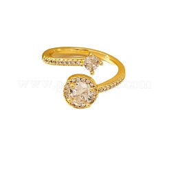 Bagues ouvertes en laiton micro pavé de zircones cubiques transparentes&nbsp;WGF37DE-05