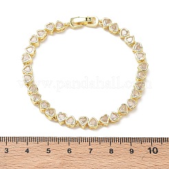 Bracelets en laiton sertis de micro-pavés de zirconiums cubiques transparents en forme de cœur pour femmes&nbsp;BJEW-C156-07C-G