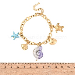 Браслеты с подвесками в виде черепахи и рыбы из нержавеющей стали 304 для женщин&nbsp;BJEW-F516-02G