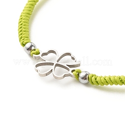 Pulsera de cuentas trenzadas con trébol de acero inoxidable 304&nbsp;BJEW-JB07846