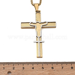 Zweifarbige religiöse Halskette mit Jesuskreuz-Anhänger aus Edelstahl 201 und Boxkette aus Edelstahl 304&nbsp;SA-CBA3211-02GP