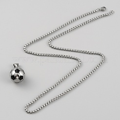 Collana con ciondolo a forma di pallone da calcio in acciaio inossidabile 304 con catene a scatola per donna&nbsp;NJEW-SZC0003-01P