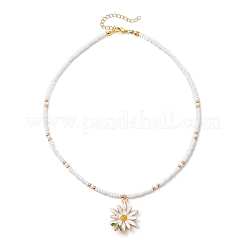 Sommerliche Halskette mit Anhänger in Blumenform aus Emaille und Glasperlen für Damen&nbsp;NJEW-MZ00151