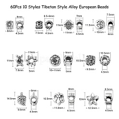 60шт 10 стиля европейские бусины из сплава в тибетском стиле TIBE-CJ0001-26