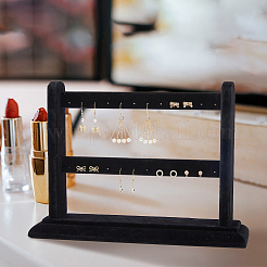 2-ярусные бархатные подставки для сережек с деревянным покрытием&nbsp;EDIS-WH0021-30