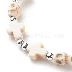 Braccialetto elasticizzato con perline di turchese sintetico (tinto) e perline di teschio&nbsp;BJEW-JB08451