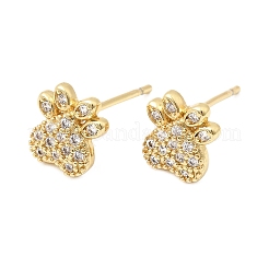 Pendientes de botón de latón con micro circonitas cúbicas transparentes y diseño de huella de pata&nbsp;EJEW-C186-04G