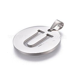 変色しない201ステンレススチールペンダント  アルファベット付きフラットラウンド  ステンレス鋼色  U字  20x1.3mm  穴：4x3mm&nbsp;STAS-L221-33U