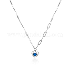 Женские ожерелья-цепочки с подвеской в виде сердца из нержавеющей стали 304 с синими кубическими цирконами и паве&nbsp;OU4344-2