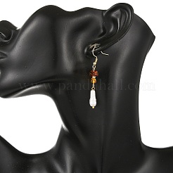 Boucles d'oreilles pendantes en ambre naturel et perles baroques keshi naturelles&nbsp;EJEW-JE07533